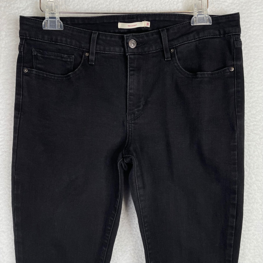 Levis 711 Skinny Jeans Womens 31 Black Mid Rise Stretch Denim WaterLess
